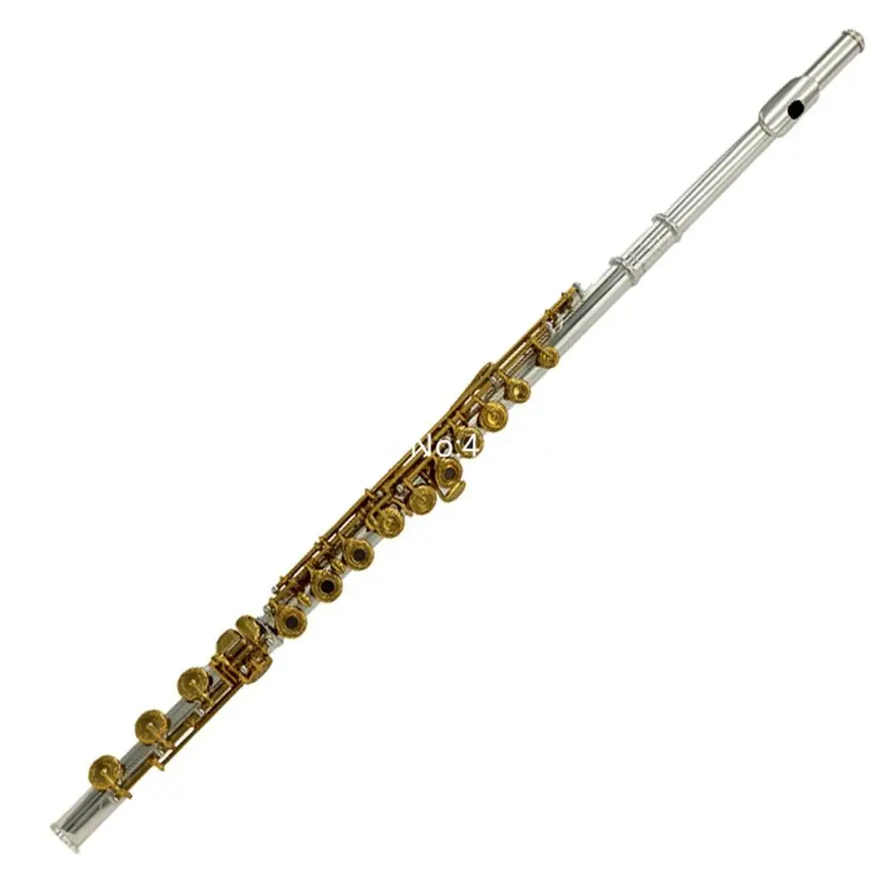 New offset 17 open hole B foot silver plated C key flute gold plaed keys Musical instrument with Case