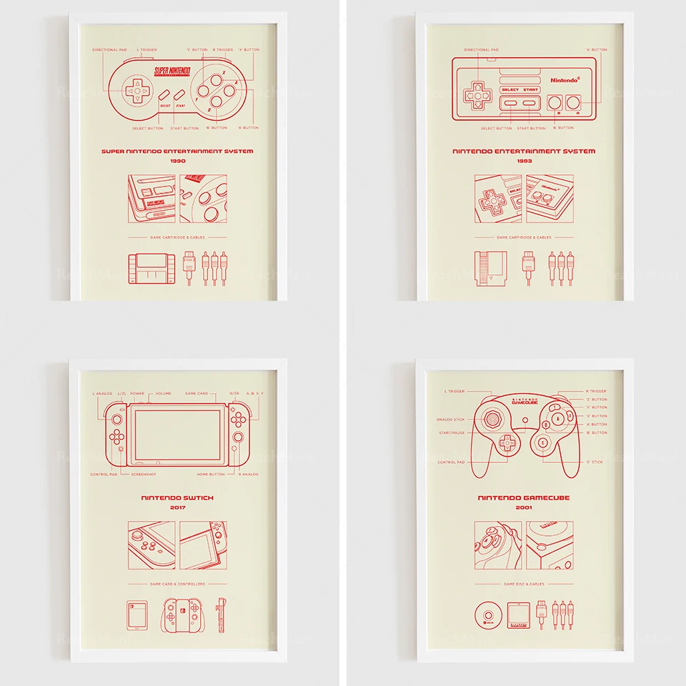 واجهة الألعاب الإلكترونية، لوحة قماشية فنية، وحدة تحكم ألعاب، ملصق جداري، ديكور غرفة ألعاب الأطفال