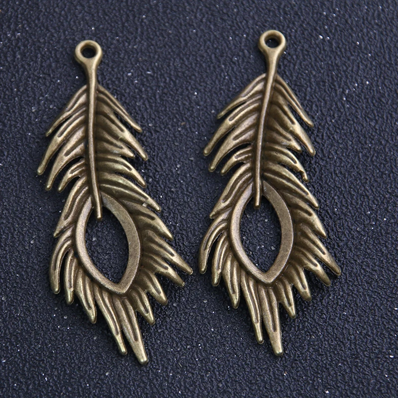2pcs 28*72mm Three Color Vintage Peacock Feathers Charms Diy Metal Feathers Charms Pendant for Jewelry Making