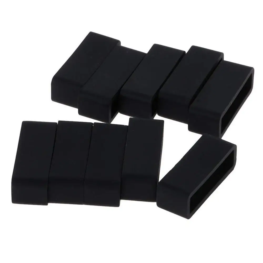 5Pc Black Watchbands 12 14 16 18 20 22 24 26 28 30mm Strap Loop Ring Silicone Rubber Watch Bands Accessories Holder Locker