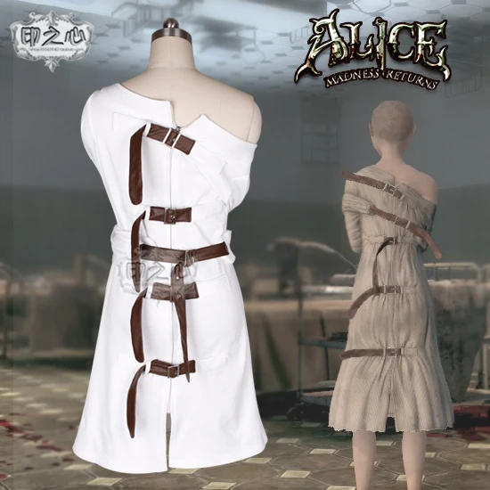 Anime Alice: Madness Returns Cosplay Costumes Lunatic Asylum White Constraints Dress Female Halloween costumes for women