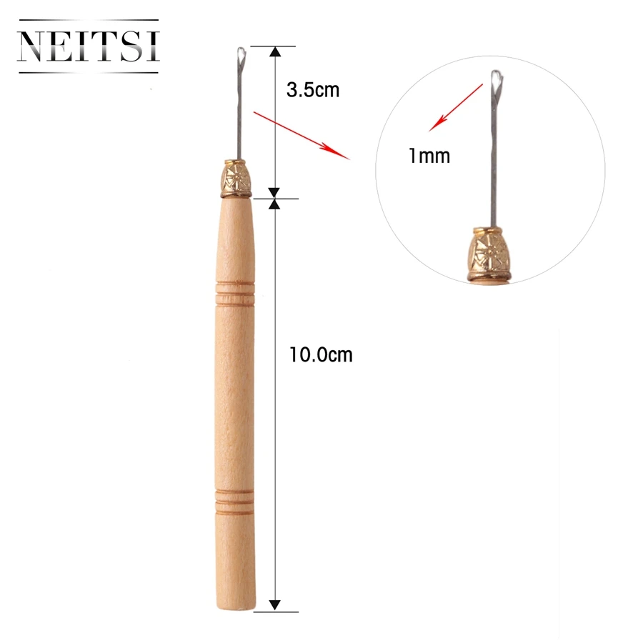 Neitsi agulha para alongamento de cabelo com cabo de madeira, 3 espaços micro agulhas para cabeleireiro, ferramentas para estilizar cabelo em anéis, extensões de cabelo