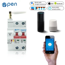 Disyuntor Wifi con control remoto, interruptor inteligente, Reconectador automático inteligente, protección contra cortocircuitos y sobrecarga, 2P, 20a