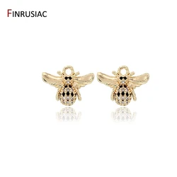 14K Gold Plated Zircon Mini Bee Pendant Charm Accessories DIY Making Necklace Earrings Components