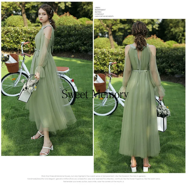 O095 Custom Made Floor Length Long Green Bridesmaid Dresses Bride Guests Sisters Party Prom Robe Wedding Vestidos Sweet Memory