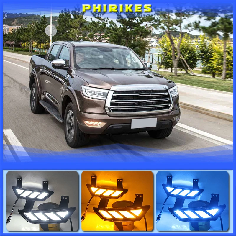 

1 Pair For Great Wall POWER PEAK PERFECT 2019 2020 Car LED Daytime Running Lights with Turn Signal Yellow Style 12V DRL