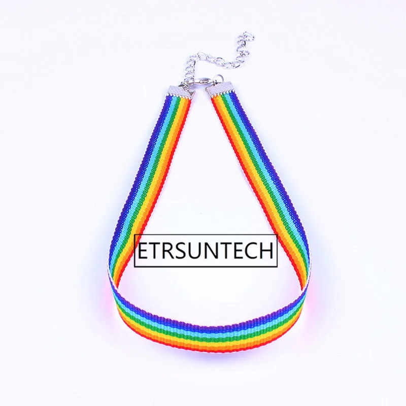 200pcs LGBT Necklace Lesbian Rainbow Chokers Necklace Men Women Gay Pride Rainbow Chain Lace Chocker Ribbon