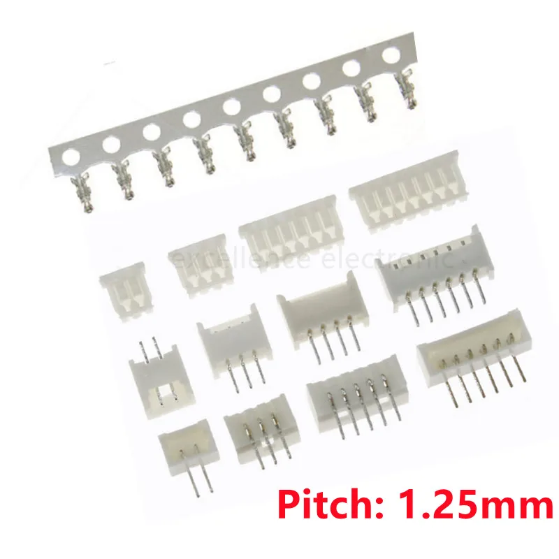10 zestawów MICRO JST 1.25 Złącze 1.25mm Prosta listwa pinowa + obudowa + zestaw zacisków 1.25-2/3/4/5/6/7/8/9/10P
