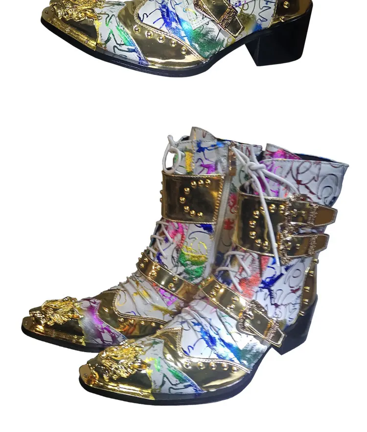 Frühling und Herbst Spitze hohe stiefel herren stiefel Weiß Wies Rindsleder Business Bankett Casual Leder stiefel High heels Stiefel – Detail 5