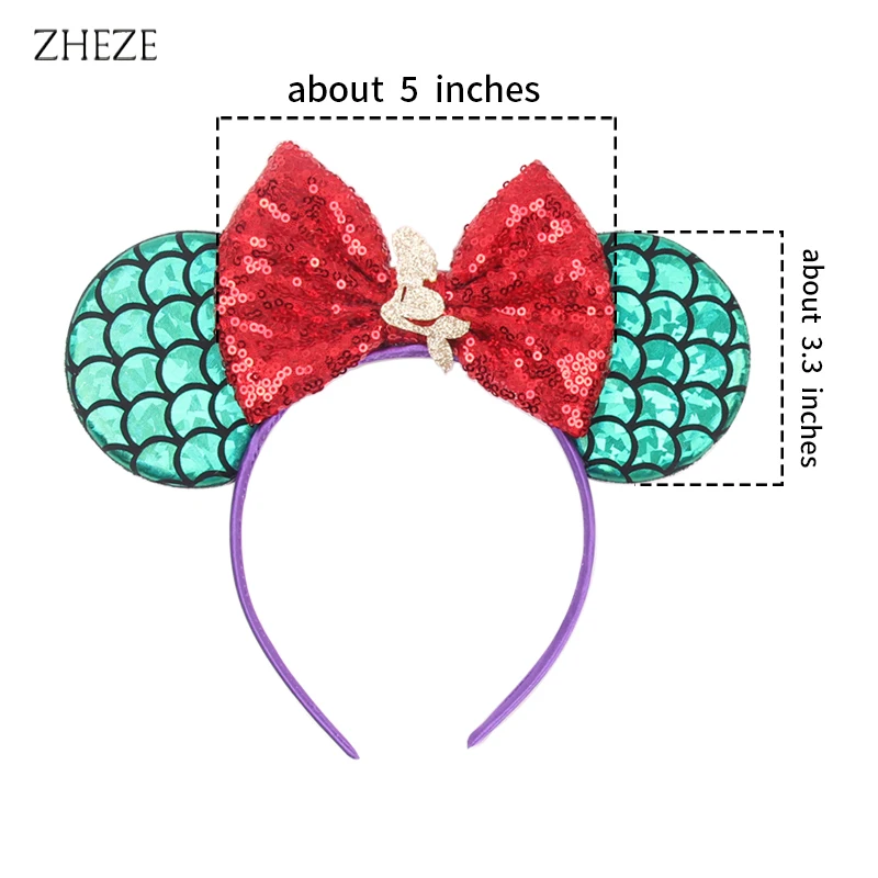 2024 New Chic Mermaid Mouse Ears Headband Girls Kids Glitter Starfish Hairband Sequin 5\