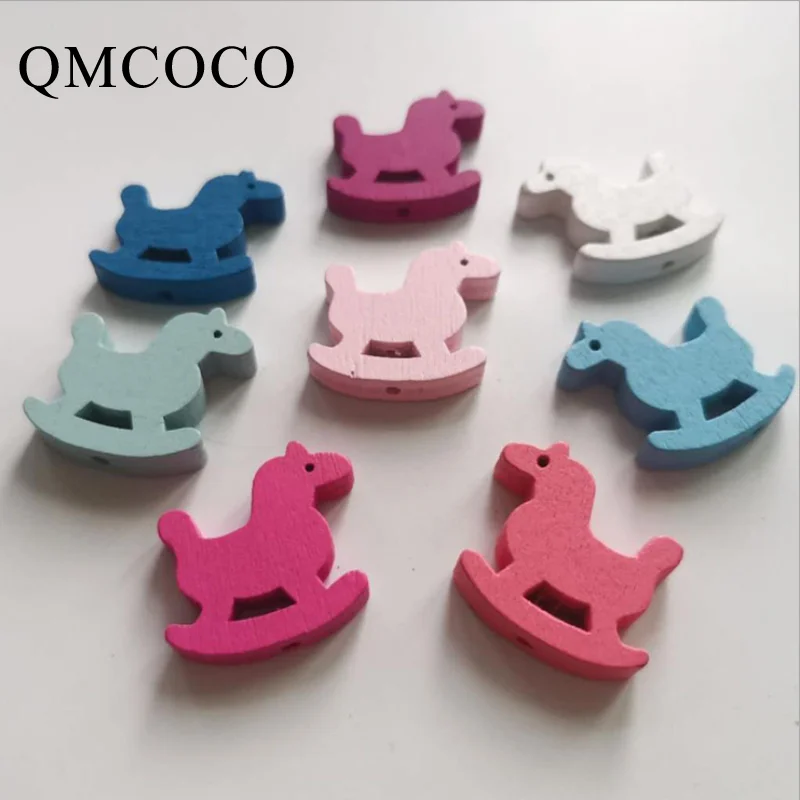 DIY 50Pcs Colorful Wooden Horse Wooden Beads Children\'s Educational Handmade Custom Crafts Decorations Baby Toys Accessories