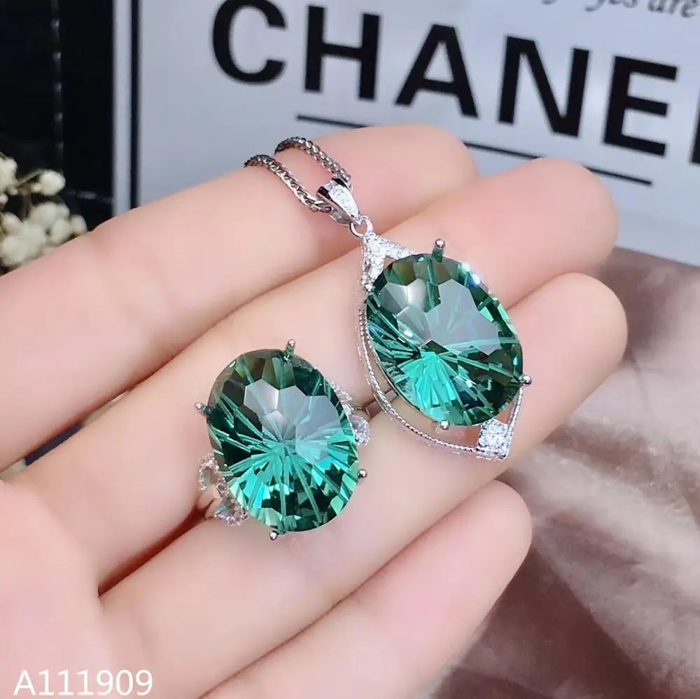 

KJJEAXCMY boutique jewelry 925 sterling silver inlaid Green crystal necklace pendant ring ladies Suit exquisite