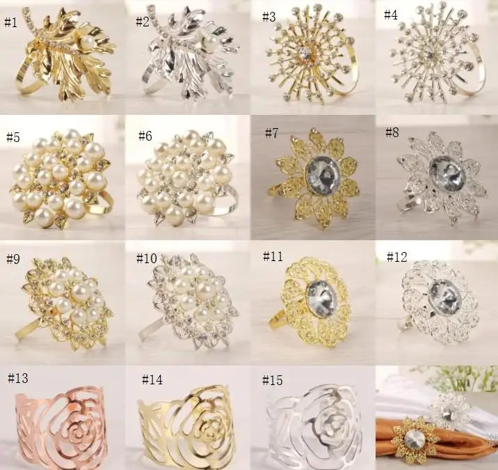 

Multi Styles Rhinestone Napkin Buckle Table Decorations Rings Serviette Holder Circle Wedding Hotel Gem Stone Ring SN3691