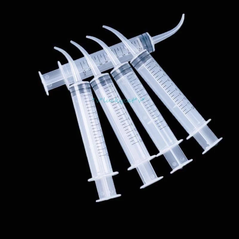 12ml Disposable Elbow Syringe Dental Irrigation Syringe With Tip Tooth Whitening Materials Dental Care Kit For Oral Hygiene