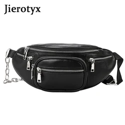 JIEROTYX Leather Waist Bag Women Luxury Brand Waist Fanny Packs Belt Bag Chest Handbag Black Color Sexy Rivets Punk Gothic