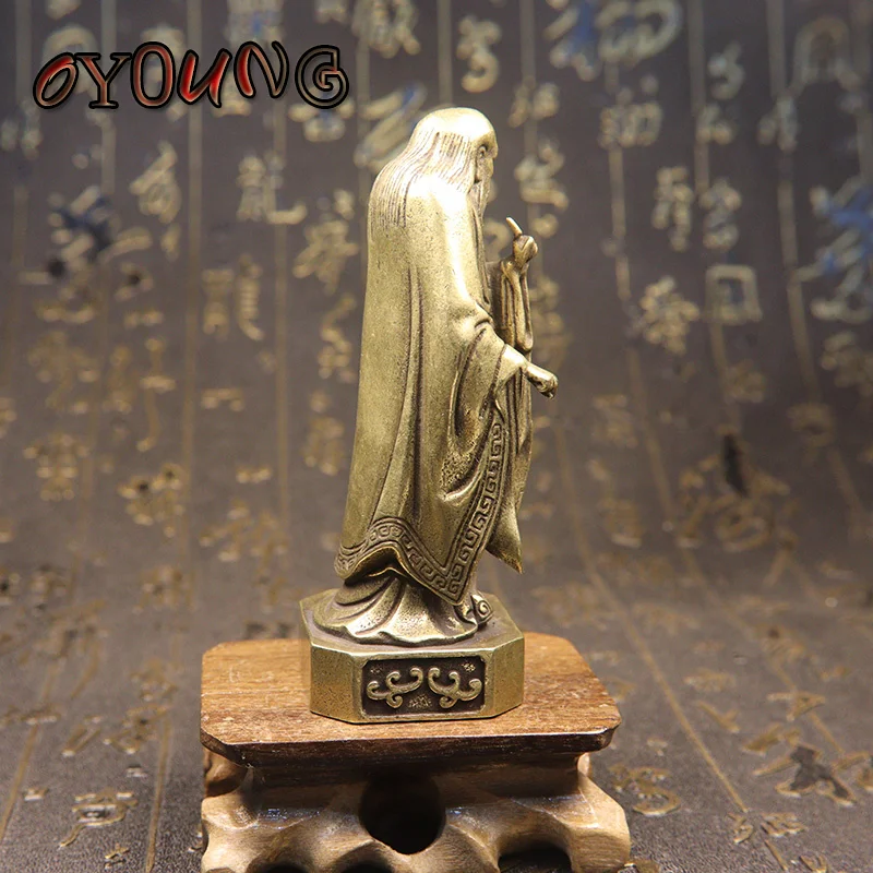 Antique Bronze Chinese Taoist Founder Lao Zi Figurines Vintage Copper Buddha Lao-Tzu Statue Decors Home Desk Decorations Crafts