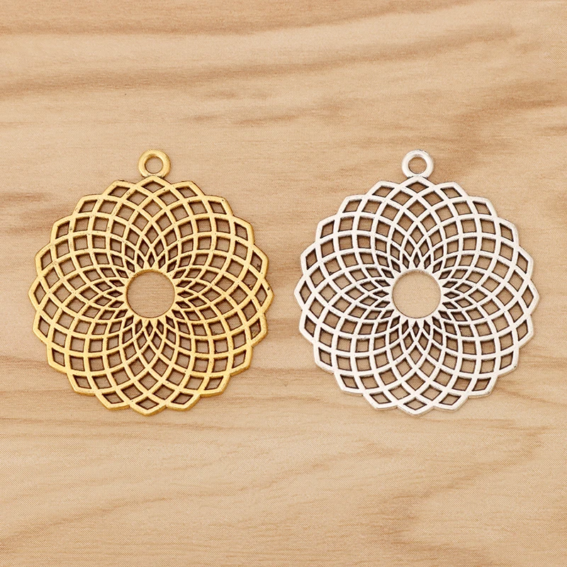 6 Pieces Tibetan Silver/Gold Color Large Hollow Open Filigree Flower Charms Pendants for DIY Jewellery Making Accessories