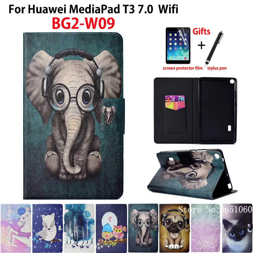 

Case for Huawei MediaPad T3 7.0 BG2-W09 Cover Funda Fashion Animal Silicone PU Leather Skin Shell for Honor Play Pad 2 7.0 +Gift