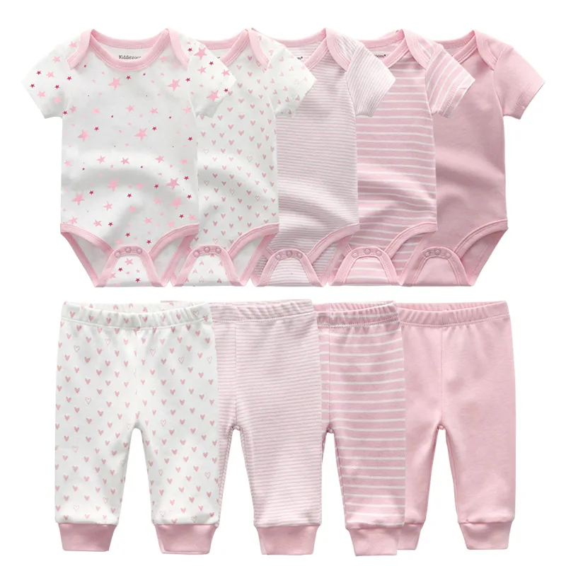 Newborn Clothes Set Bodysuits+Pants 7/9Pcs Baby Girl Outfits Pink Sweet Toddler Boy Autumn Clothing 0-12M Infant Birth Gift Soft