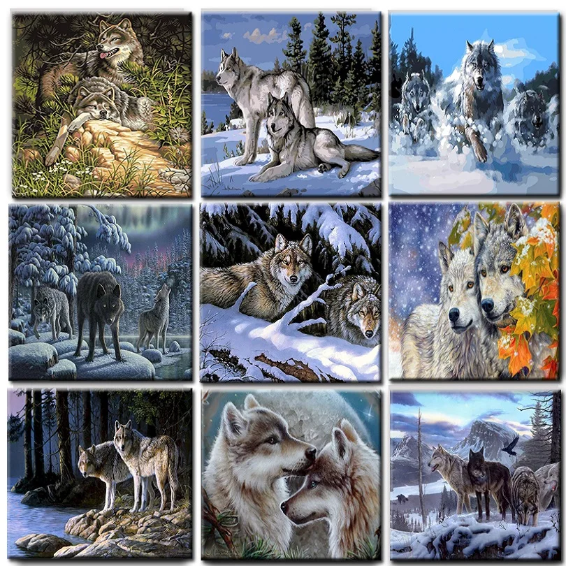 Painting By Numbers Wolf Oil Pictures For Adults DIY Craft Kits Frame On Canvas Acylic Paint Coloring By Numbers Decoration Art