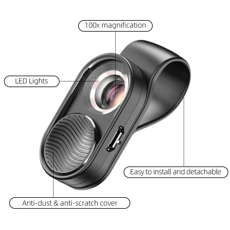 APEXEL 100X Mobile Phone Microscope Micro Lens LED Light Pocket Mini Magnifying Glass Microscopes With Universal Clip For phones