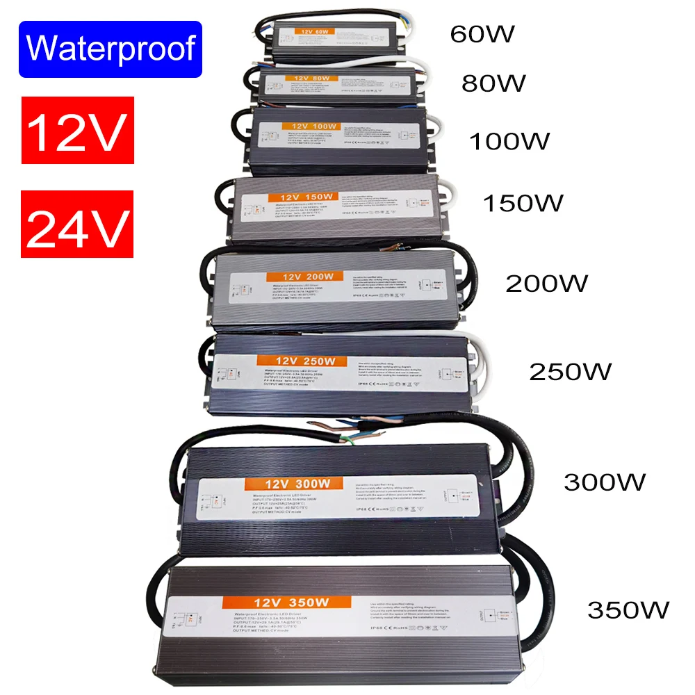 Waterproof Lighting Transformers AC220V 12V 24V LED Driver Power Adapter 60W 80W 100W 150W 200W 250W 300W 350W LED Power Supply