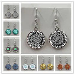 Classic female mandala glass pendant earrings retro novelty sacred geometry boho flower earrings buddhist jewelry