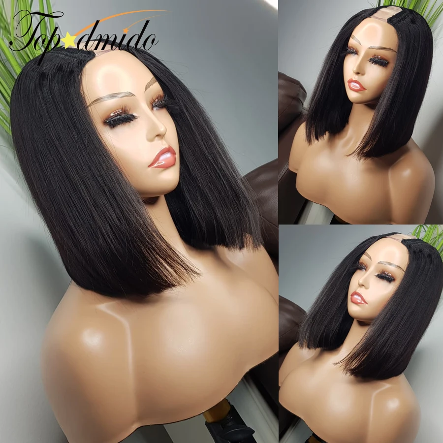 Topodmido U Part Wigs For Women Short Bob Human Hair Wigs Brazilian Remy Hair 2*4 Size U Shape Wigs Straight Hair Glueless Wigs