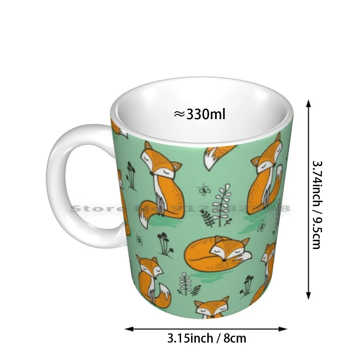 Dreamy Fox In Green Ceramic Mugs Coffee Cups Milk Tea Mug Fox Woodland Forest Fall Mushrooms Winter Cute Animals Comic Doodling