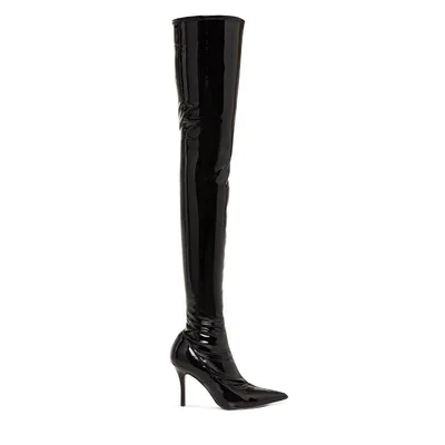 Women Shiny Thigh High Stretchy Latex Stiletto Heeled Boots Sexy Club Shoes Woman Over Knee Botines Botas Large Size 39 42 47