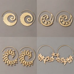 Tocona Vintage Star Spiral Earrings for Women Gold Color Alloy Metal Hollow Geometric Gypsy India Jewelry Gift Accessories