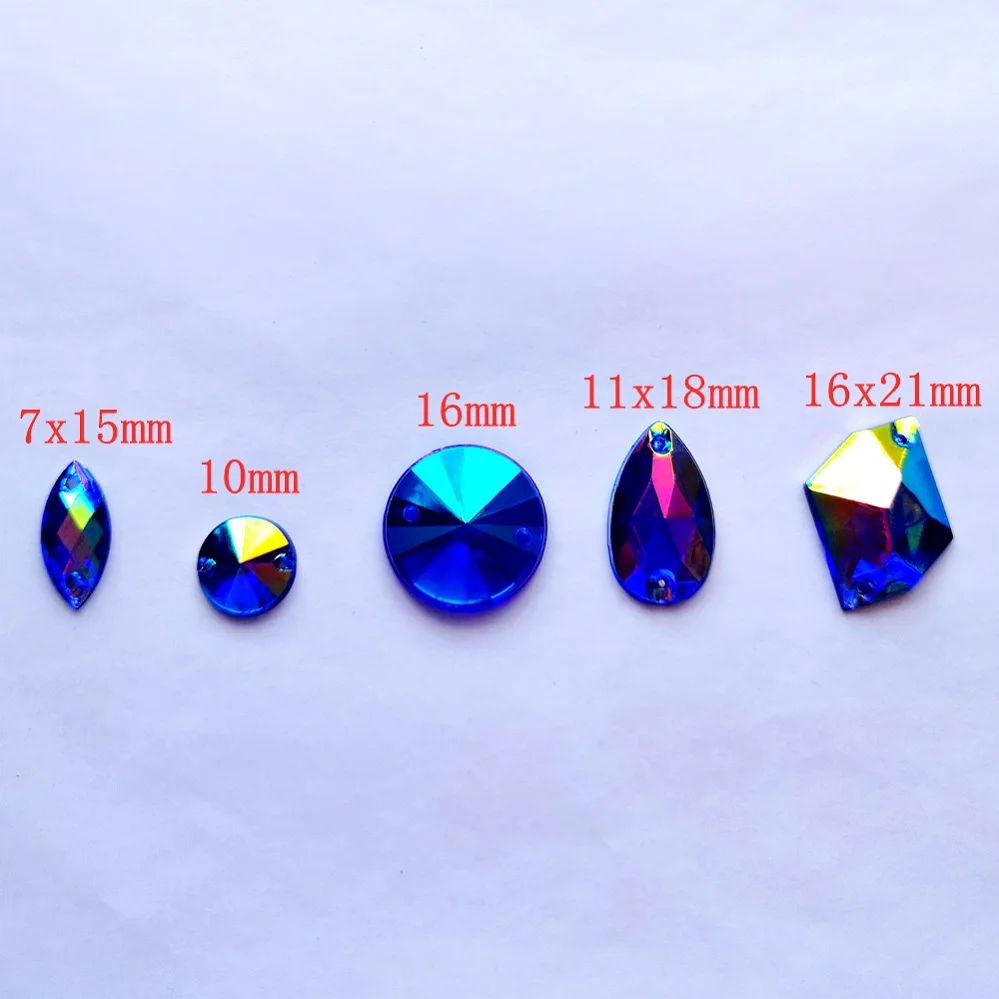 Mix Acrylic Sewing Designer Diy Royal Blue Flatback Rhinestones AB Stones Crystals Jewel For Garden Home Ornament Wedding Dress