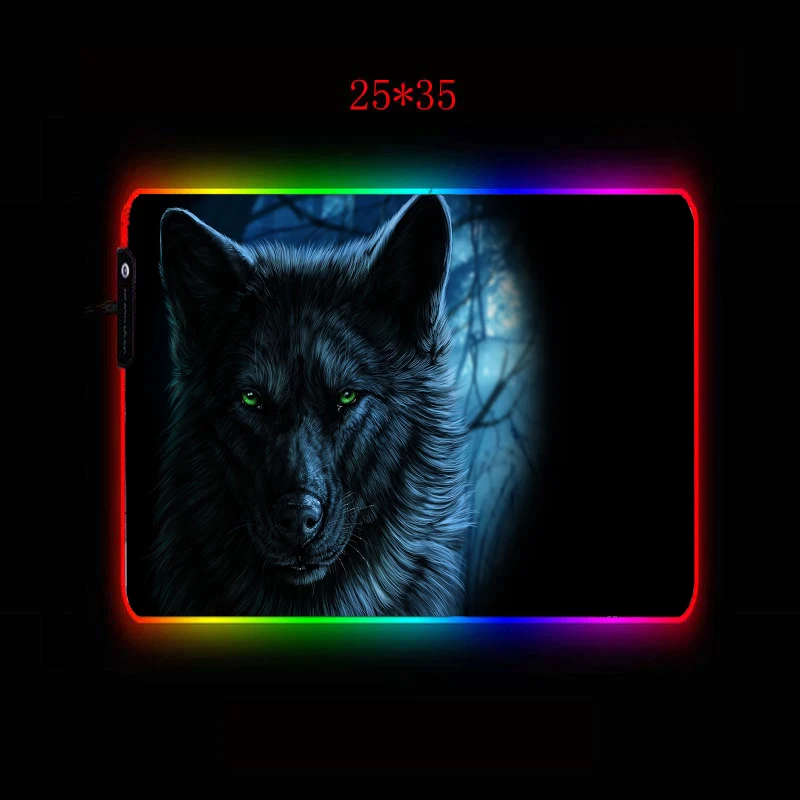 Mairuige Multicolor RGB Gaming Mouse Pad Cold Light LED Color Lock USB Dark Wolf Office Computer Desk Mat Natural Rubber