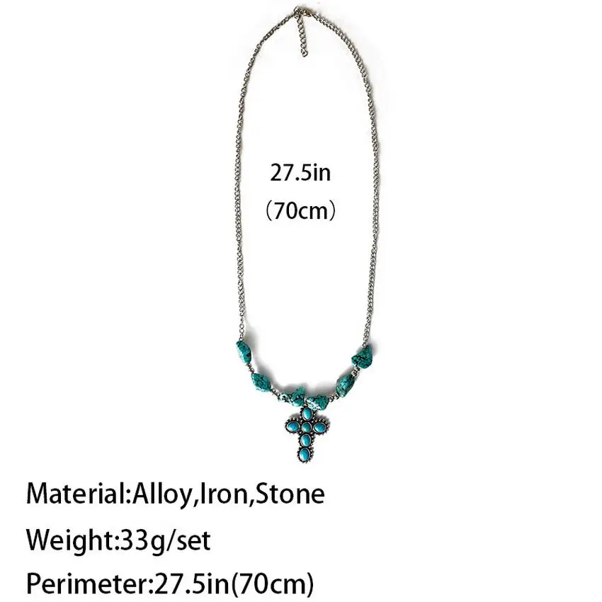 Ethnic Turquoise Cow Tauren Cross Pendant Necklace Long Cushaw Flower Necklace 2021 New Tribe Jewelry Wholesale