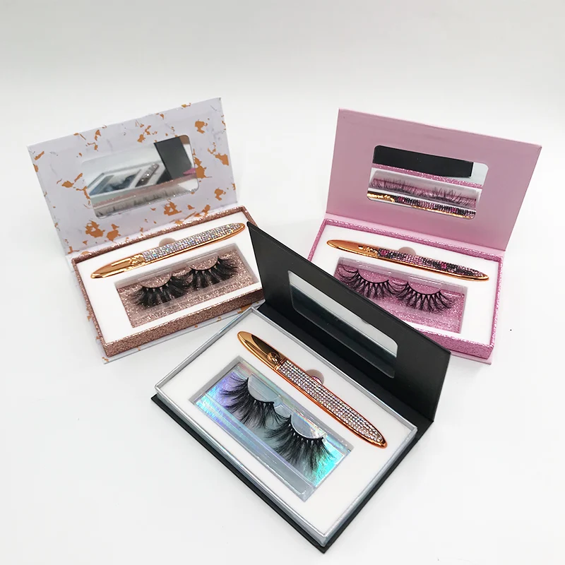 New Style Lash Book with Tweezers Mirror Packing Box Wholesale Custom Book 25MM Eyelashes Case