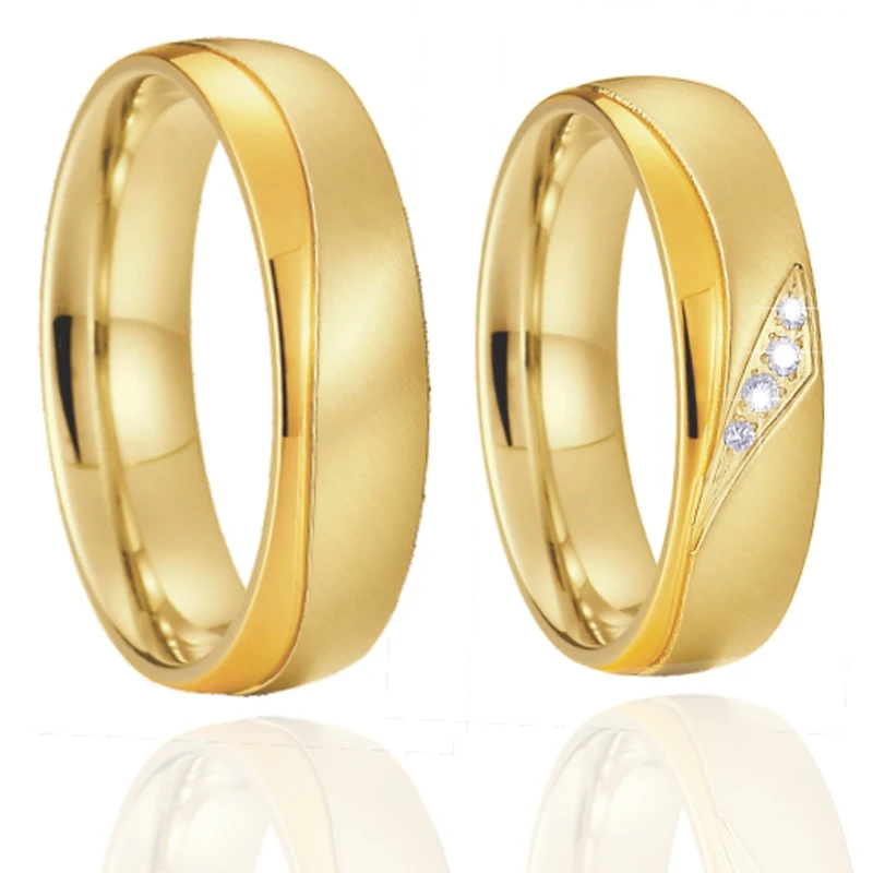 High Quality Western Wedding Rings Set for Couples African 18k Gold Plated Stainless Steel Jewelry Lovers Alliance 1 Pair