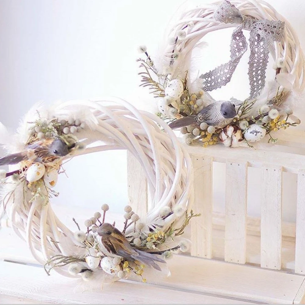 10/15/20/25/30cm White Wicker Wreath Garland Decor Rattan Ring Artificial Flowers Garland Dried Flower Frame Craft Accessories