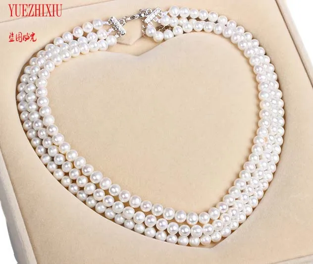 

REAL NOBLEST AAA+ 8-9mm natural fresh water pearl necklace three layer pearl necklace women's fashion Neckwear