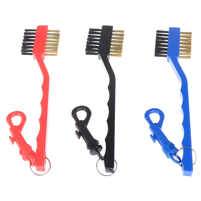 Golf Cleaner Brush Mini Double Side Brass + Nylon Golf Club Head Groove Cleaning Tool Kit with Hanger Golf Accessories