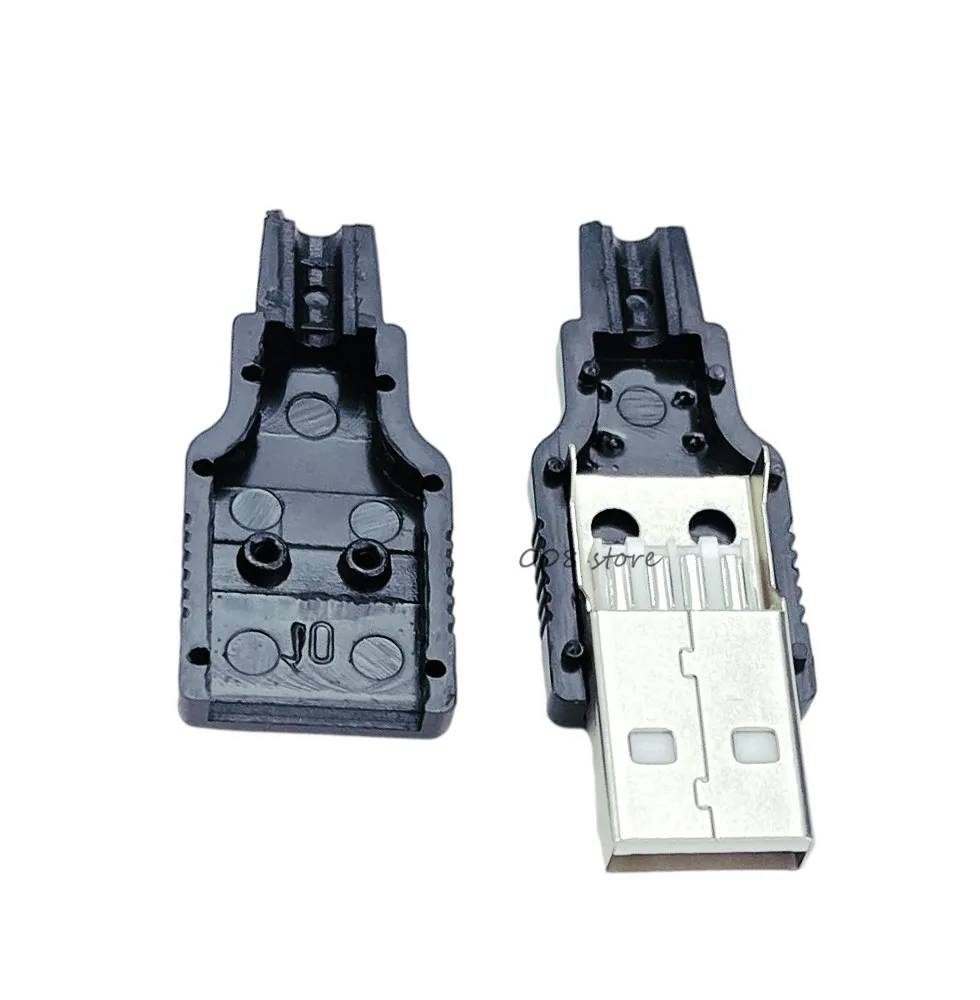 New 10pcs Type A Male USB 4 Pin Plug Socket Connector With Black Plastic Cover