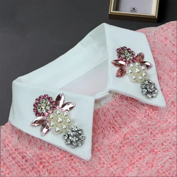 Biały odpinany perłowy kołnierzyk koszuli Elegancka koszula Fałszywy kołnierzyk dla kobiet Odpinana półkoszula Nep Bluzka Kraagie Faux Col