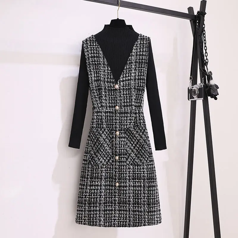 Spring Autumn Women Dresses 2024 New Plaid Sleeveless Vest Dress Slim Elegant Ladies Office Mid Long Dress Vestidos Clothing