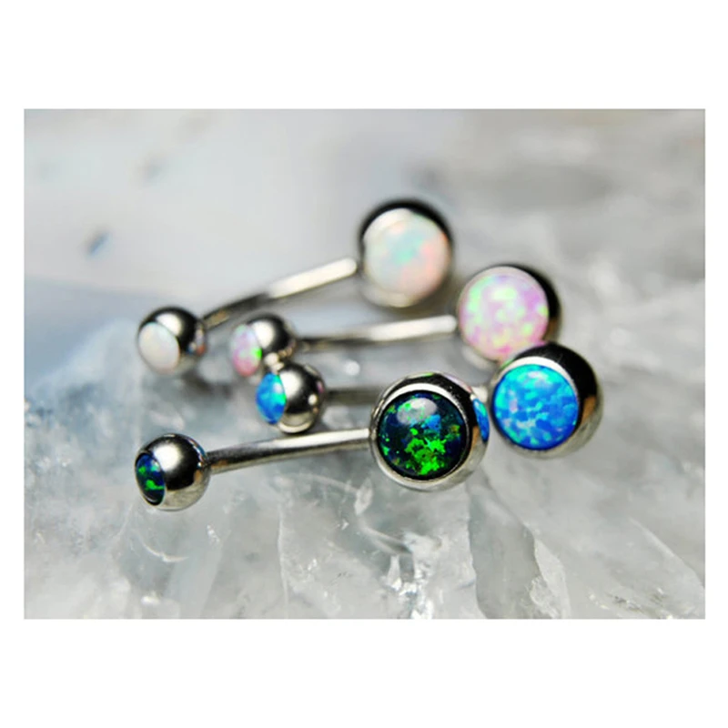 

1pc 14g stainless steel navel piercing opal belly ring belly body jewelry Crystal Rhinestone Belly Button Rings navel button
