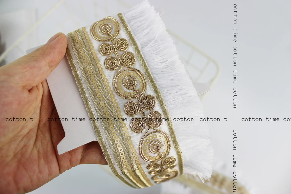 1Yard 7cm Retro Gold Embroidered Trim High End Golden Webbing Indian Lace Sewing Ribbons Clothing Decorative Sequins Lace Trim