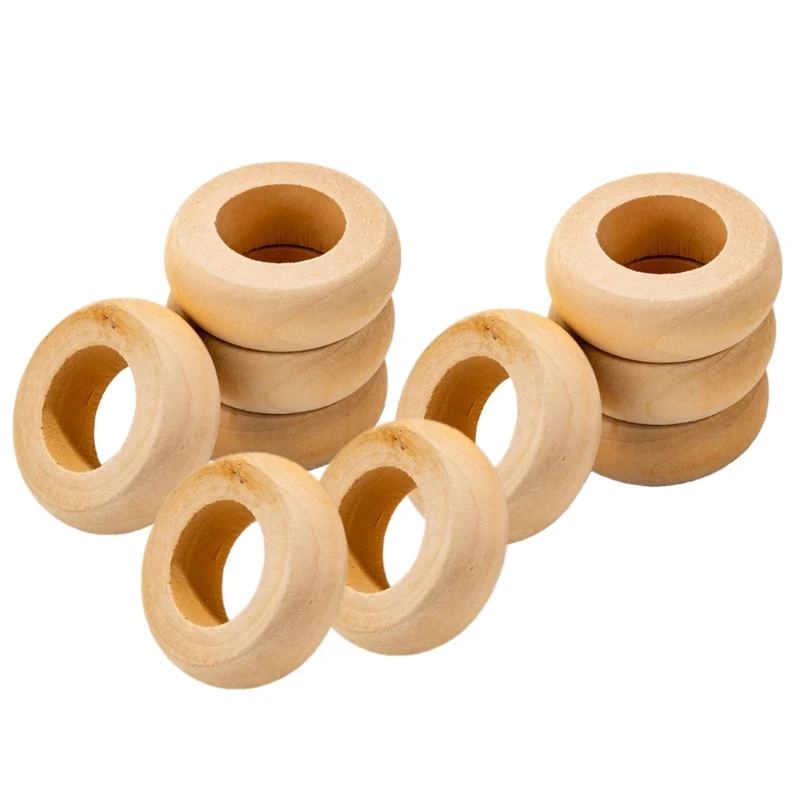 10 Pcs Natural Wooden Serviette Holders Napkin Rings Set Round Serviette Rings Bulk for Party Decoration Dining Table Family