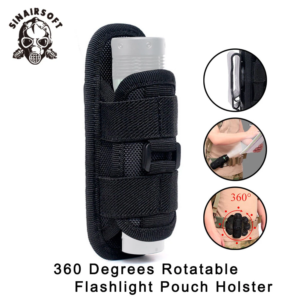 Tactical 360 Degrees Rotatable Flashlight Pouch Holster Torch Case for Belt Portable Cover Holder Hunting  Lighting Accessories