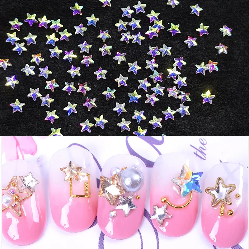 Nail Art Rhinestone Flat Shiny Five-Pointed Star Crystal Glass 5mm Strass DIY 3D Fingernail Fecoration Supplies