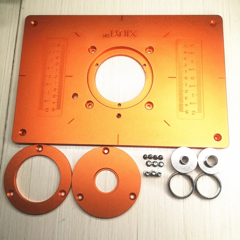 

Aluminum Router Table Insert Plate Trimming Machine Flip Plate with Bushing and Cover For Work Bench Electric Wood Milling Guide