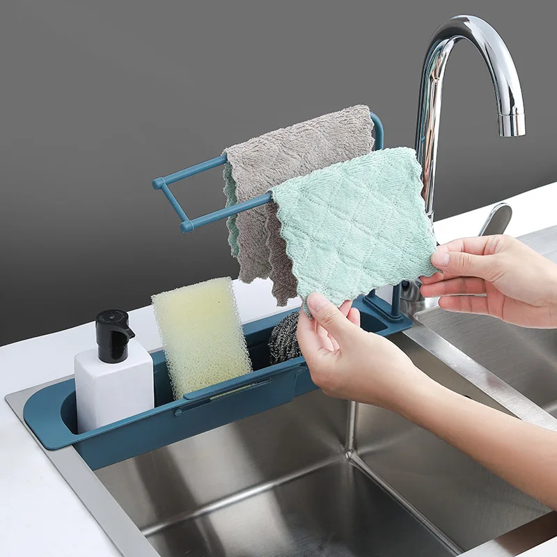 

Telescopic Sink Storage Rack Adjustable Drain Rack Orangizer Kitchen Washing Cloth Sponge Holder