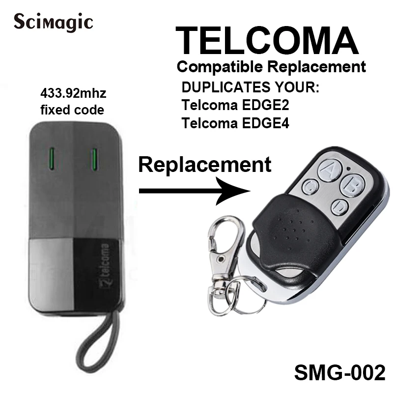 

100% Compatible Clone Telcoma EDGE2/Telcoma EDGE4 433MHz Fixed Code Garage Remote Control Gate Door Opener